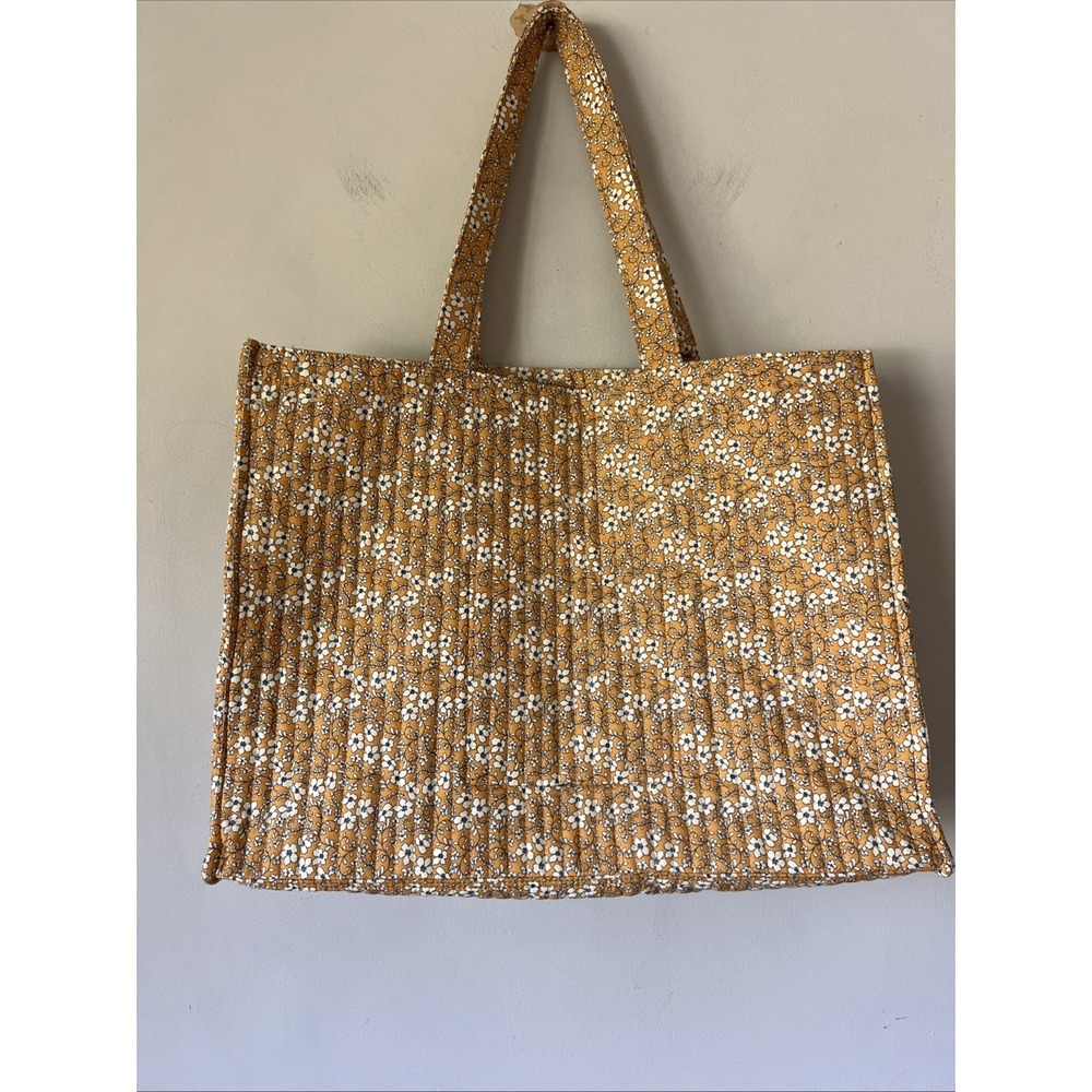 Matilda Jane Shay Quilted Tote Bag Mustard Yellow Floral Zip Top Large